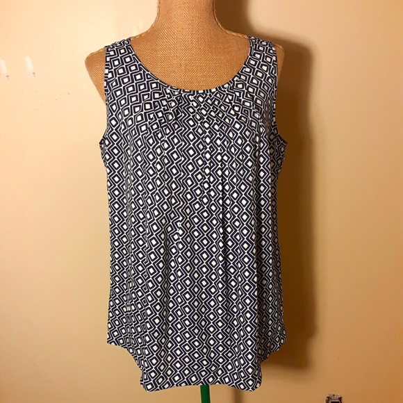 LOFT navy&white diamond print sleeveless top med - Picture 1 of 6